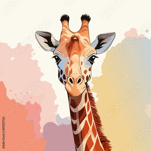 Elegant Giraffe Portrait with Expressive Eyes and Stylized Markings