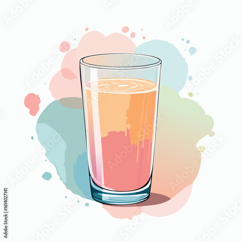 A tall glass of vibrant pink and orange layered juice, depicted in a clean, stylized illustrative style.