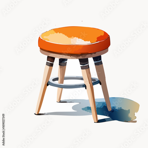 Chic mid-century modern stool with a vibrant orange cushion and tapered wooden legs.