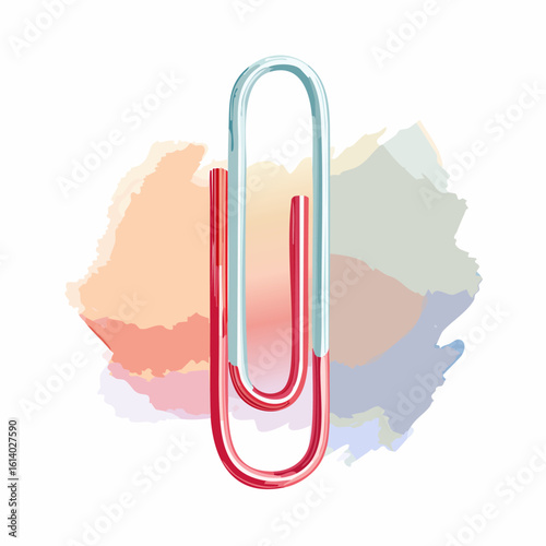 A shiny, stylized paperclip with a vibrant red and light blue gradient finish.