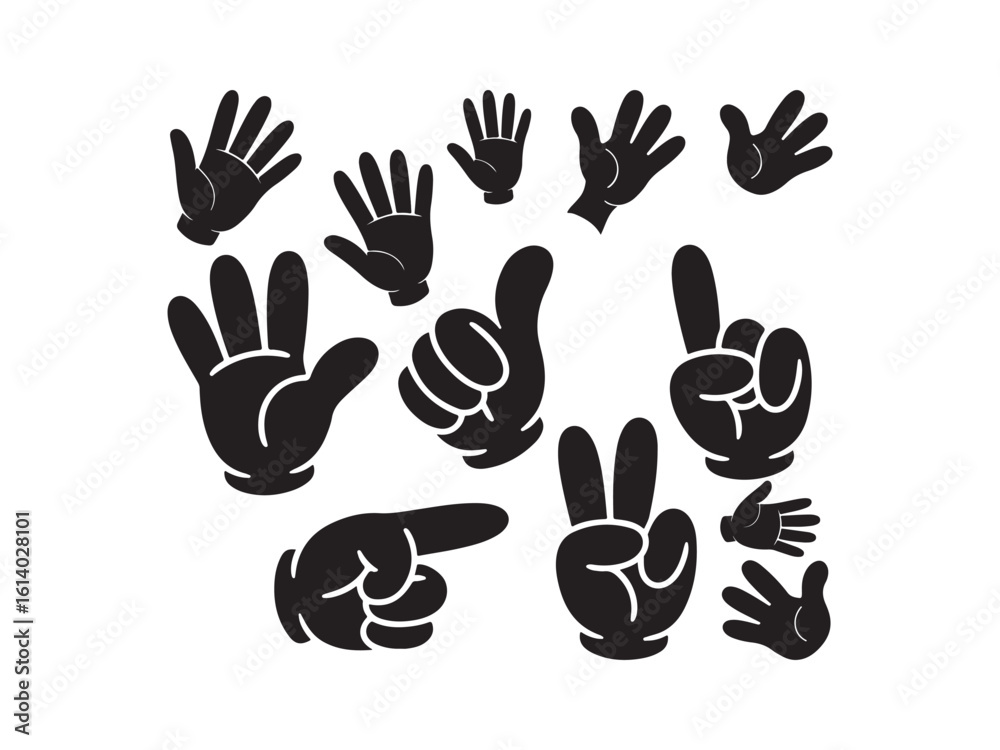 Fototapeta premium Collection of cartoon hand gestures silhouette vector isolated on white background