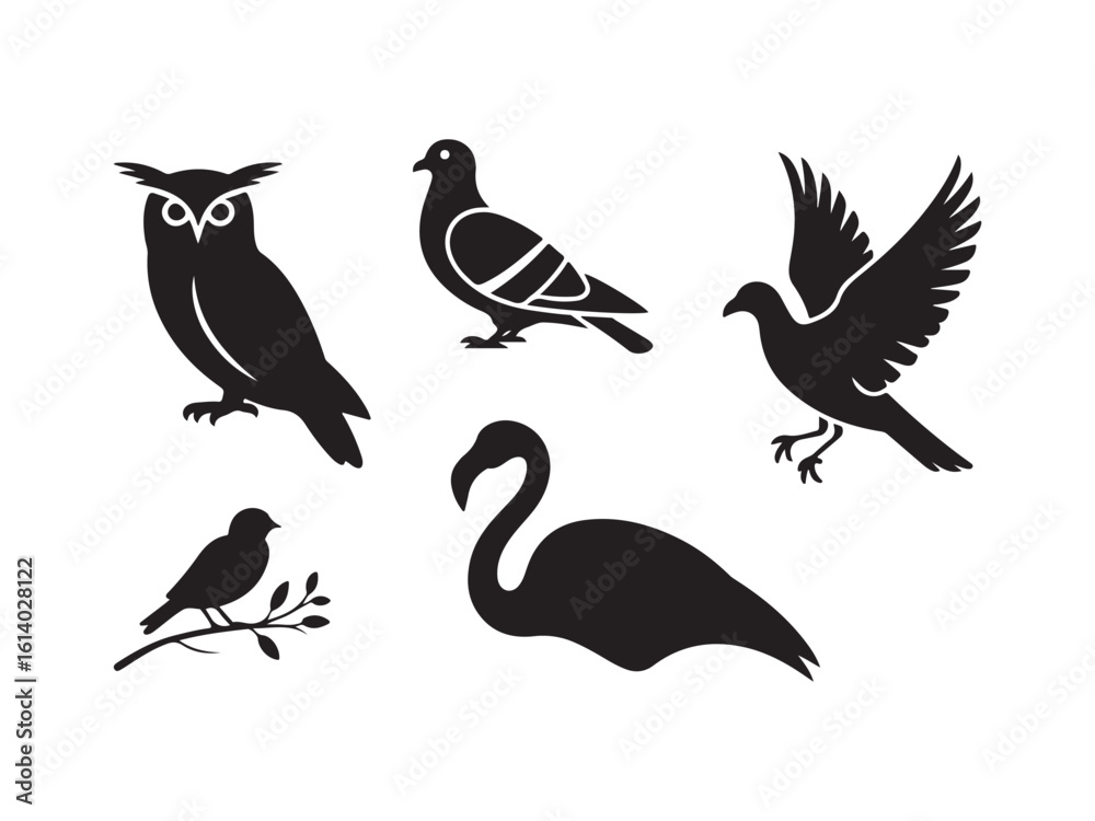Obraz premium Collection of different type of bird silhouettes vector isolated on white background