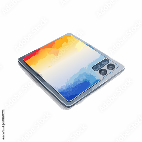 Stylish digital weighing scale with a vibrant, colorful watercolor-style platform.