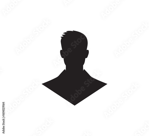 Black silhouette icon of a man’s head and shoulders on white
