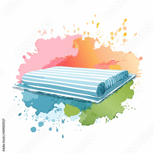 A partially rolled blue and white striped beach towel or blanket, illustrated in a clean vector style.