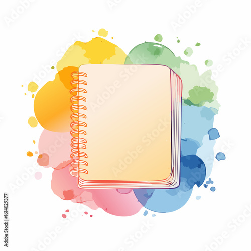 Artistic sketch of a spiral-bound notebook with blank creamy pages and an orange coil binding.