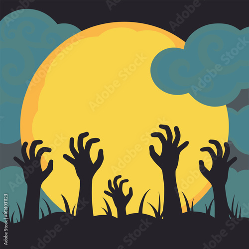 Zombie Hands Rising Moon Silhouette