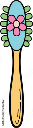 hairbrush with flower handle vector illustration on transparent background