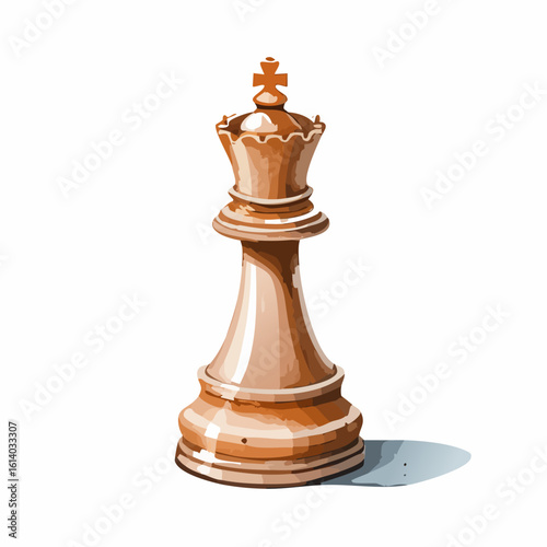 Stylized illustration of a light brown wooden chess king with a glossy finish and a prominent cross finial.