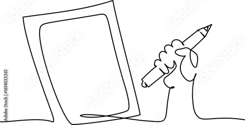 Hand with tablet and drawing pen outline icon with buttons and reflexes.
