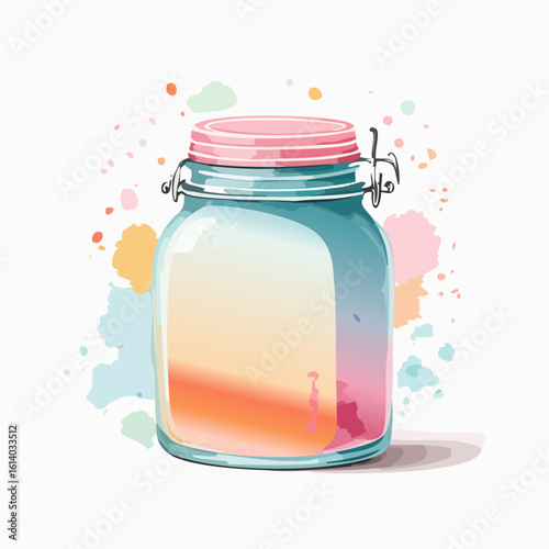 Charming watercolor illustration of a glass storage jar with a pink swing-top lid.