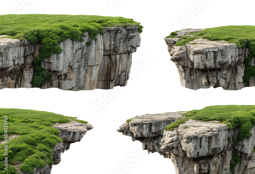 Wallpaper Mural Natural stone cliffs with lush green grass on top under clear blue sky isolated on black background Torontodigital.ca