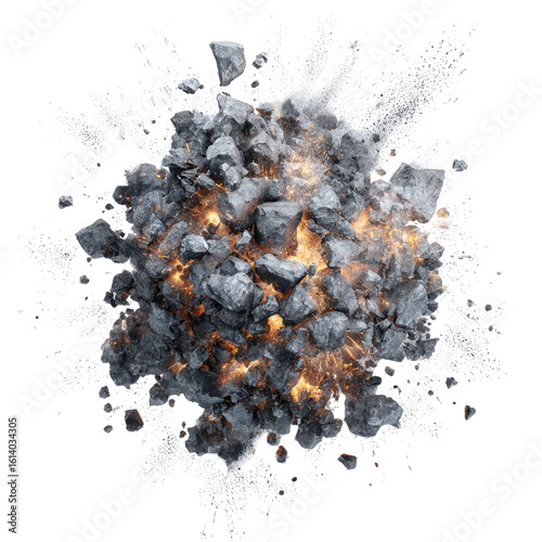 Exploding rocks in a radiant burst