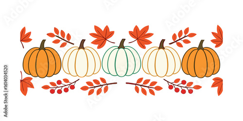 Autumn pumpkins and leaves border fall gourds