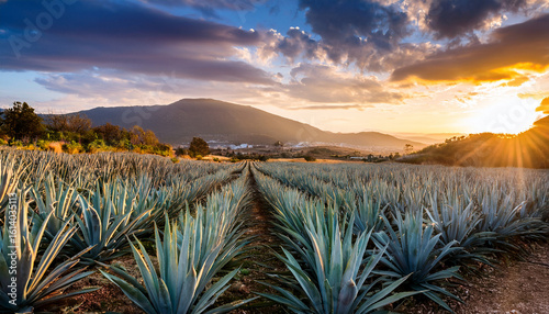 agaves field at sunset