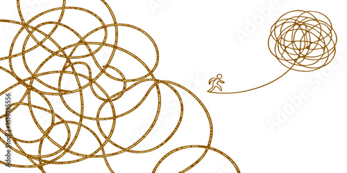 from tangled problems to simple solutions isolated on white background.