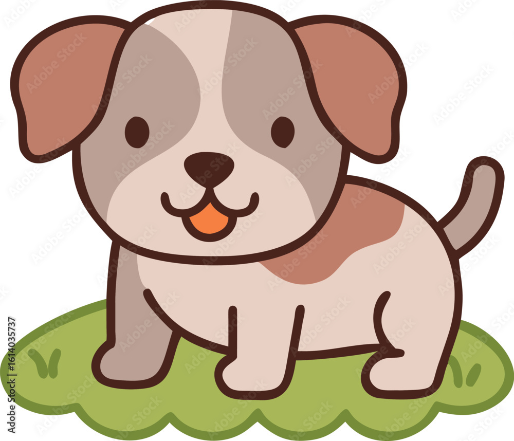 Obraz premium Cute cartoon puppy sitting on green grass animal
