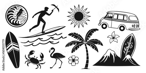 comprehensive beach surf adventure collection with rv camping and tropical elements