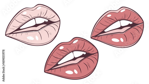stylish lip illustration set in pink and nude tones for beauty and cosmetics artwork isolated on white background.