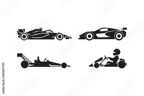 Collection of racing car and go kart silhouettes silhouette