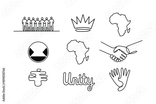 Group handshake crown Africa continent abstract symbol unity hands vector