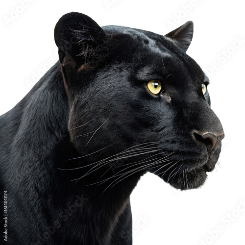 black panther head portrait side profile view on isolate png panther profile headshot PNG big cat silhouette PNG wildlife portrait isolate png transparent background image