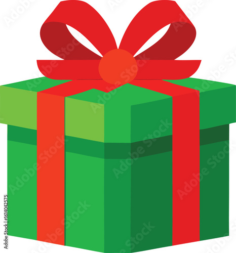 Green gift box with red ribbon and bow