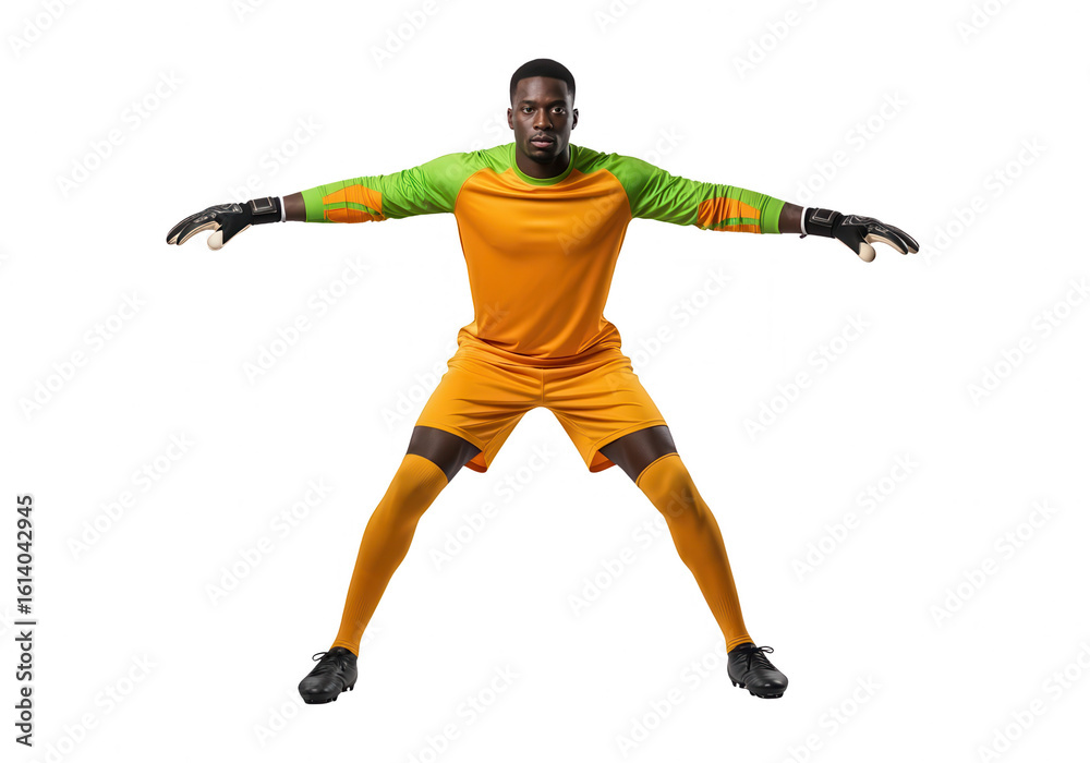 Naklejka premium Soccer Goalkeeper Ready to Defend on White Background