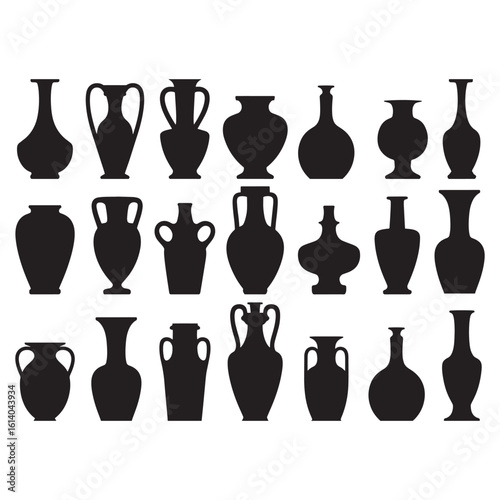 Collection of Ancient Greek Vases Silhouettes Set of Different Pottery Shapes Ideal for Historical o.eps