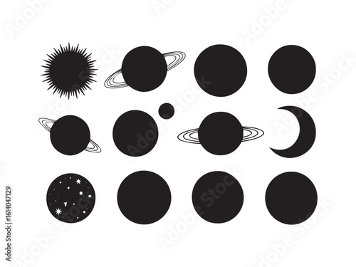 Collection of celestial body silhouettes vector isolated on white background