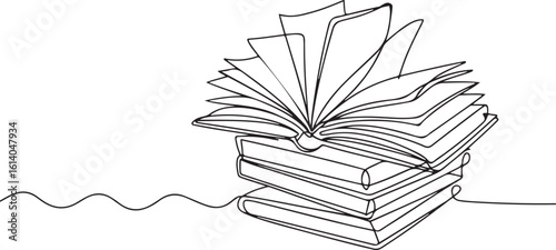 A single continuous line drawing  vector depicts a stack of books