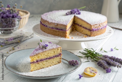 Wallpaper Mural Lavender Cake With Fresh Flowers Served on a Rustic Table Setting Torontodigital.ca