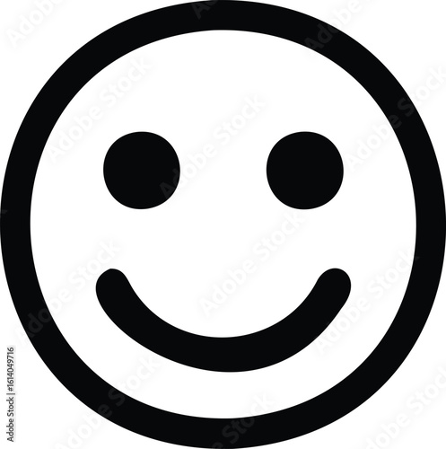 Minimalist Black and White Vector Smiley Face Outline Icon for Happiness and Positive Emotion