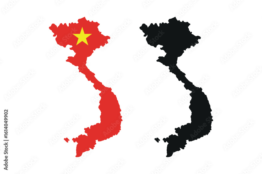 Obraz premium Vietnam map outline with flag and silhouette