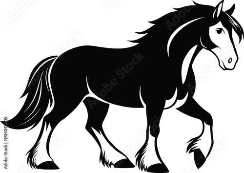Φωτογραφία Clydesdale horse silhouette, draft horse line art, strong equine vector, farm an