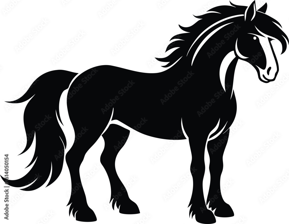 Obraz premium Clydesdale horse silhouette, draft horse line art, strong equine vector, farm animal drawing, minimal livestock icon