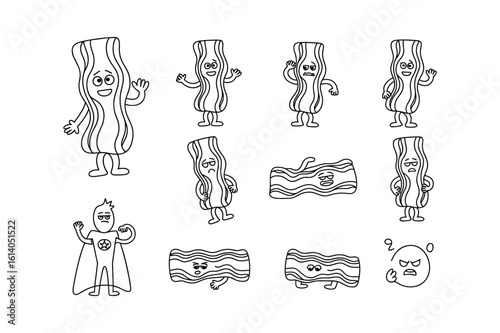Wavy strips with faces and limbs expressing emotions bacon