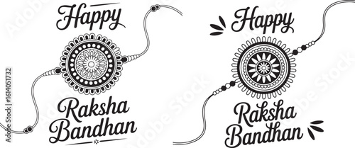 Elegant black and white happy raksha bandhan typography logo design vector
