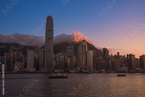 hong kong skyline at sunset