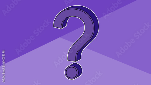 Minimalistisches 3D Fragezeichen auf abstraktem, lila Hintergrund. Eine moderne Vektor-Grafik, ideal als Banner, für eine Präsentationsfolie oder den FAQ-Bereich auf einer Webseite.