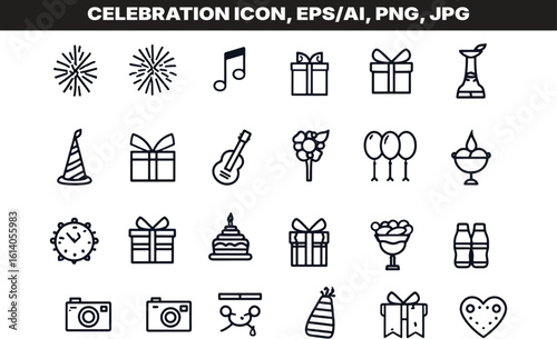 Vector illustration of celebration icon set on transparent background