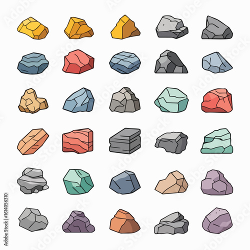 Colorful Cartoon Rock and Stone Collection.