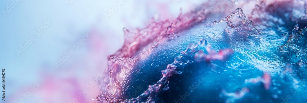 Fototapeta premium Underwater bubbles with blue and pink hues, resembling fireworks or soap foam.