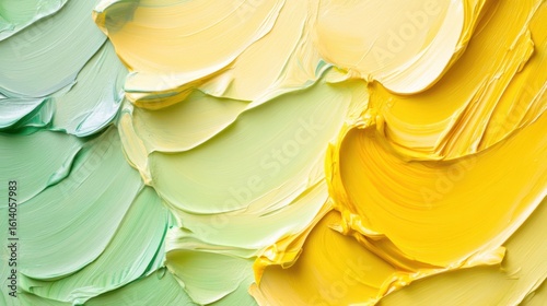 presentation, art, paints, background substrate, three-dimensional paint strokes in yellow and light green shades