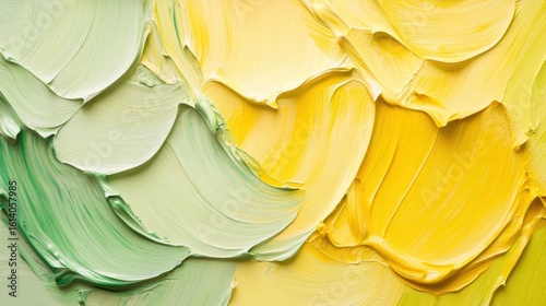 presentation, art, paints, background substrate, three-dimensional paint strokes in yellow and light green shades