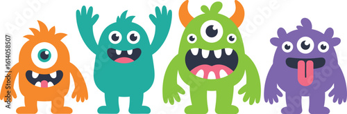 Cute cartoon monster characters vector illustration halloween monsters design