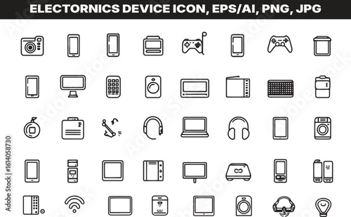 Vector illustration of electronics device icon set on transparent background