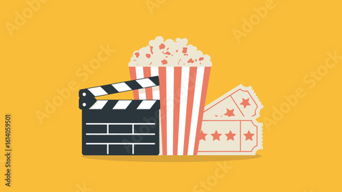 Movie night vector illustration with popcorn tickets and clapperboard design