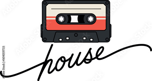 House music cassette tape vector illustration vintage retro audio recording art