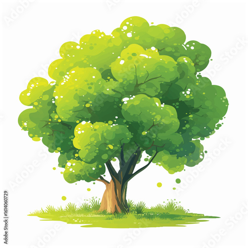 Stylized vector illustration of a large green tree with lush foliage. An isolated nature symbol for ecology and environmental concepts.